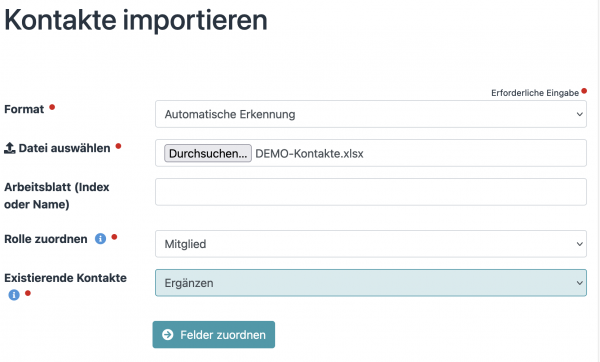 Datei auswählen und Einstellungen setzen