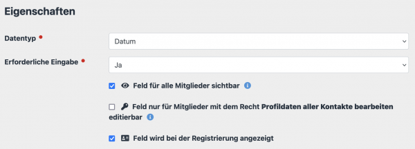 Konfiguration der Profilfelder