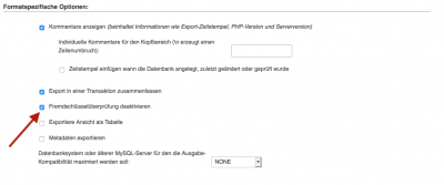 Exporteinstellungen 2 von phpMyAdmin