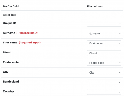 Assign the columns from the file to individual profile fields