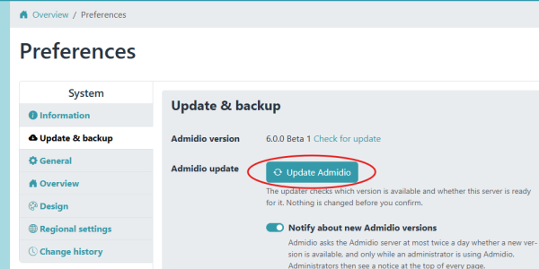 The Update & backup preferences
