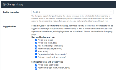 Settings for the changelog