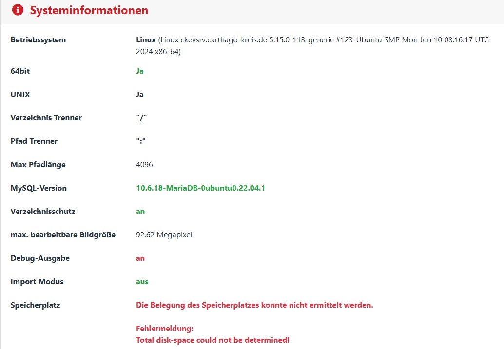 Systeminfo Admidio